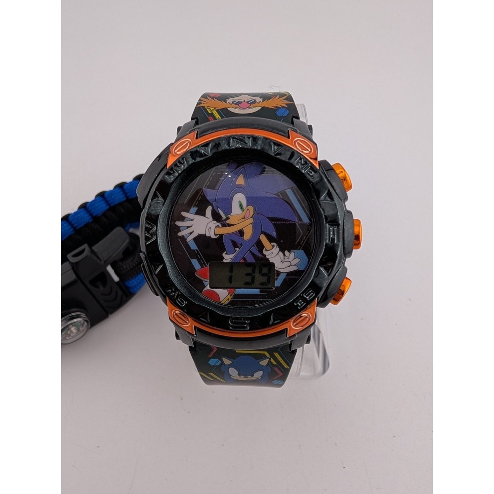 SEGA Sonic the Hedgehog LCD Blue Silicone Watch w Survival Bracelet- New Battery